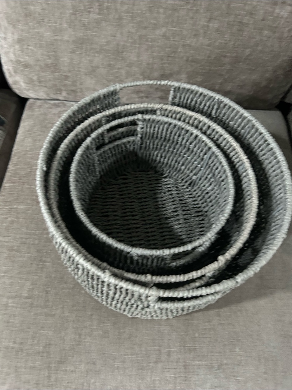 Set of 3 Gray Woven Nesting Storage Baskets